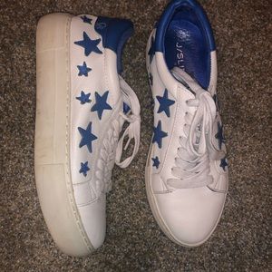Jslides white sneakers with blue stars